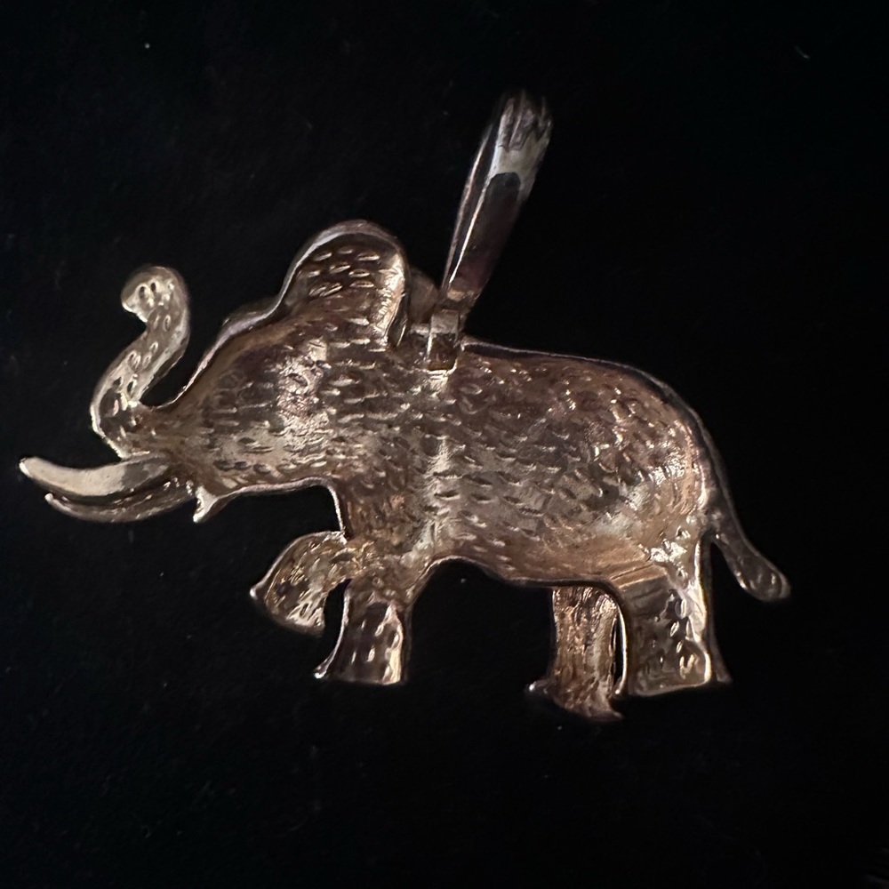 Gold Elephant Necklace Pendant with Black Enamel and Rhinestone - Picture 4 of 4